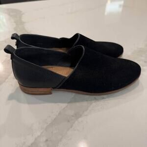 Lucca Lane Tabby Suede Slip On Loafers Women's 6.5M Black Leather Flats Classic